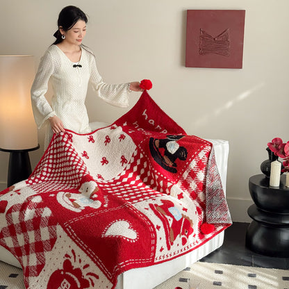 Ownkoti Festive Red & White Patchwork Throw Blanket