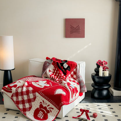 Ownkoti Festive Red & White Patchwork Throw Blanket