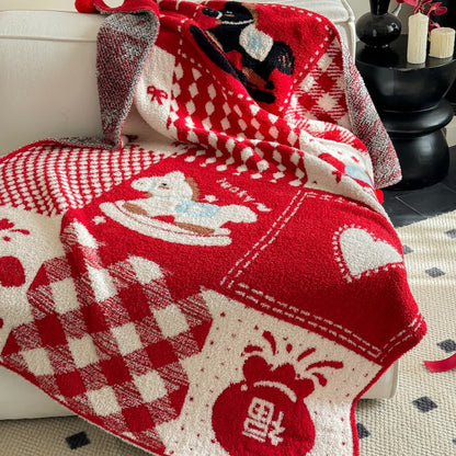 Ownkoti Festive Red & White Patchwork Throw Blanket