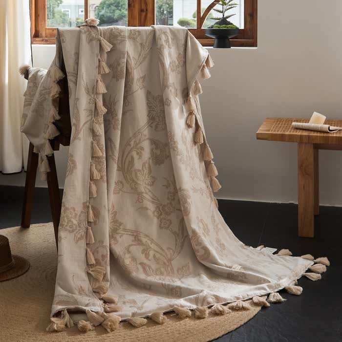 Ownkoti Elegant Floral Jacquard Cotton Linen Blanket