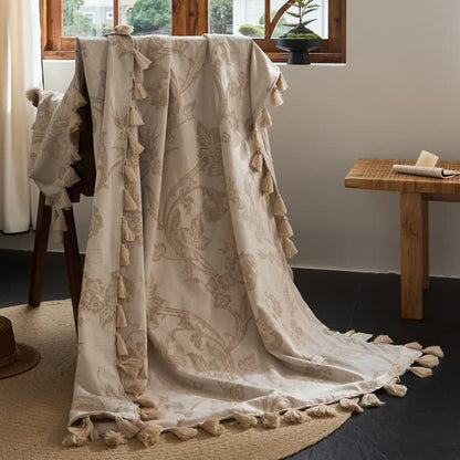 Ownkoti Elegant Floral Jacquard Cotton Linen Blanket