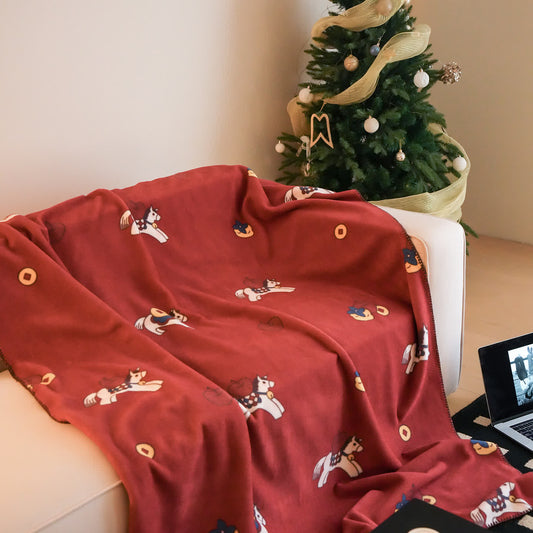 Ownkoti Faux Wool Trojan Horse Reversible Throw Blanket