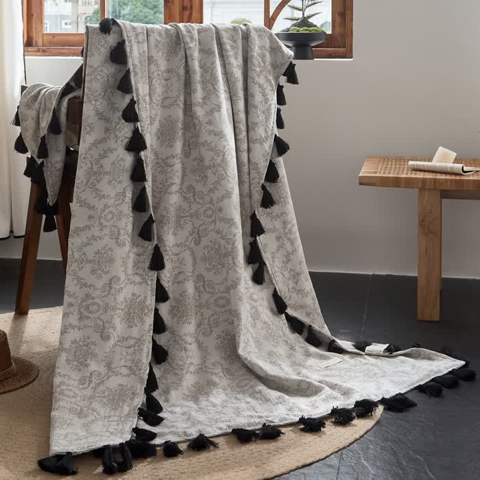 Couverture Ownkoti Vintage Botanical Jacquard en coton et lin