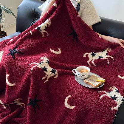 Ownkoti Festive Year of the Horse Knitted Throw Blanket