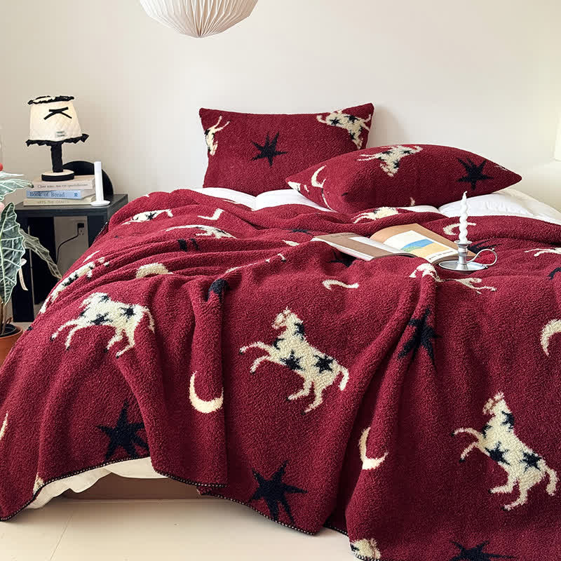 Ownkoti Festive Year of the Horse Knitted Throw Blanket