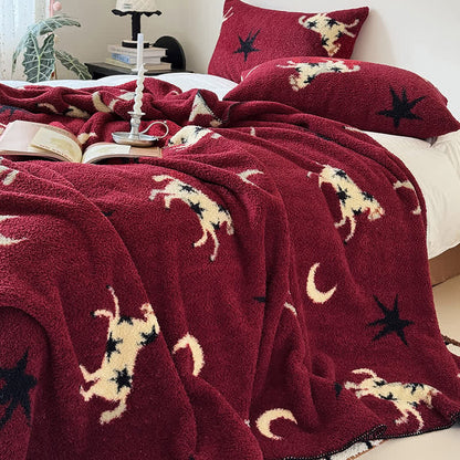 Ownkoti Festive Year of the Horse Knitted Throw Blanket