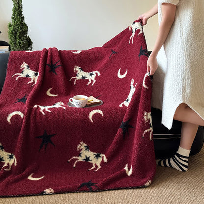Ownkoti Festive Year of the Horse Knitted Throw Blanket