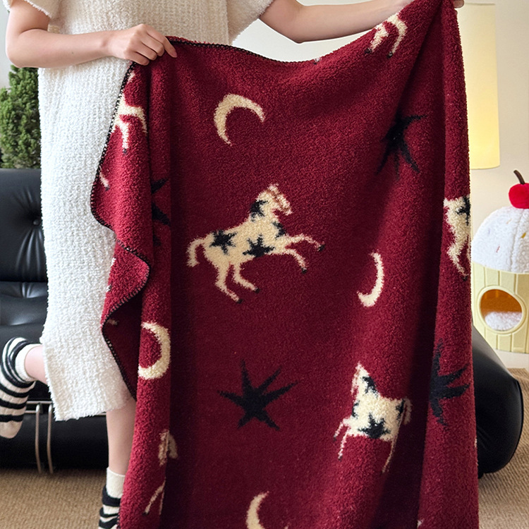 Ownkoti Festive Year of the Horse Knitted Throw Blanket