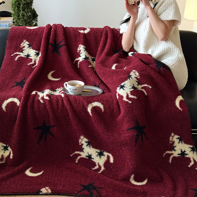 Ownkoti Festive Year of the Horse Knitted Throw Blanket