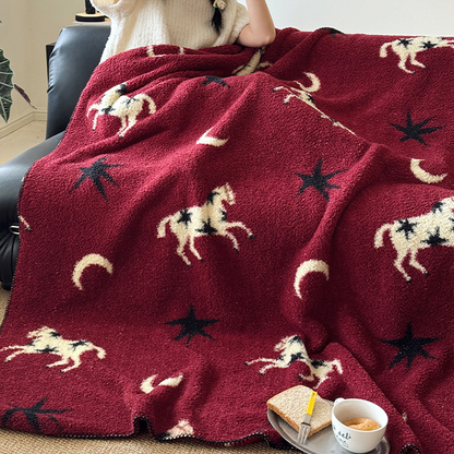 Ownkoti Festive Year of the Horse Knitted Throw Blanket