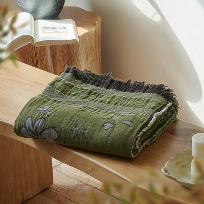 Ownkoti Elegant Floral Pure Cotton Tassel Blanket