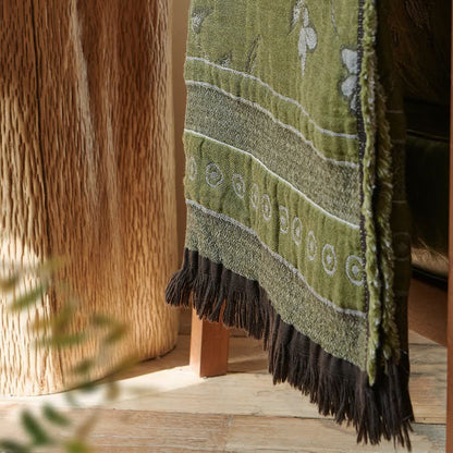 Ownkoti Elegant Floral Pure Cotton Tassel Blanket