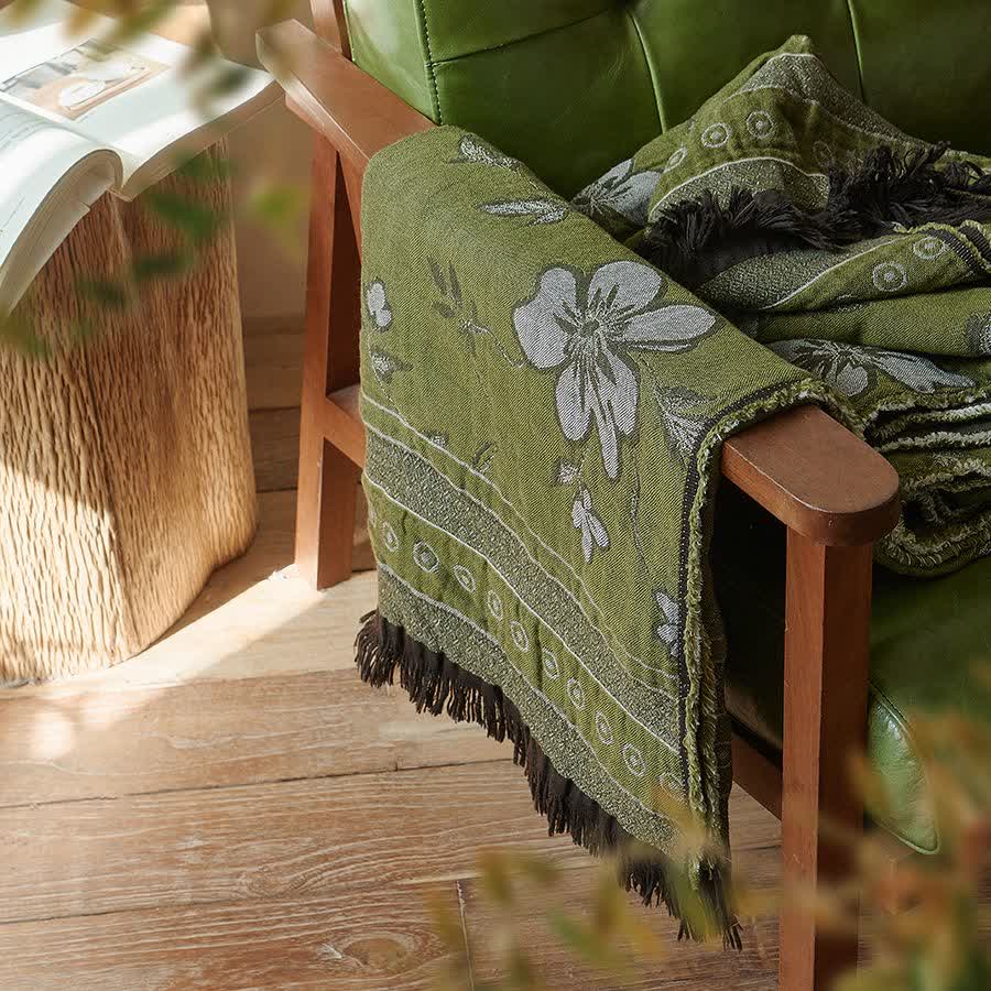 Ownkoti Elegant Floral Pure Cotton Tassel Blanket