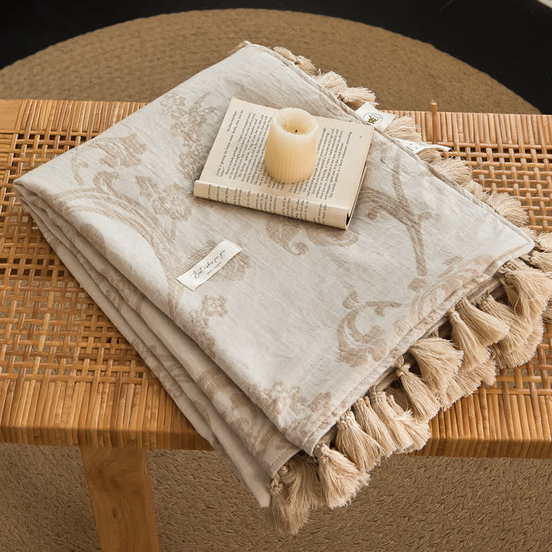 Ownkoti Elegant Floral Jacquard Cotton Linen Blanket