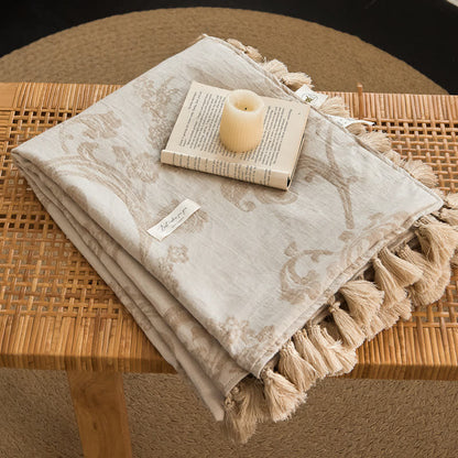 Ownkoti Elegant Floral Jacquard Cotton Linen Blanket