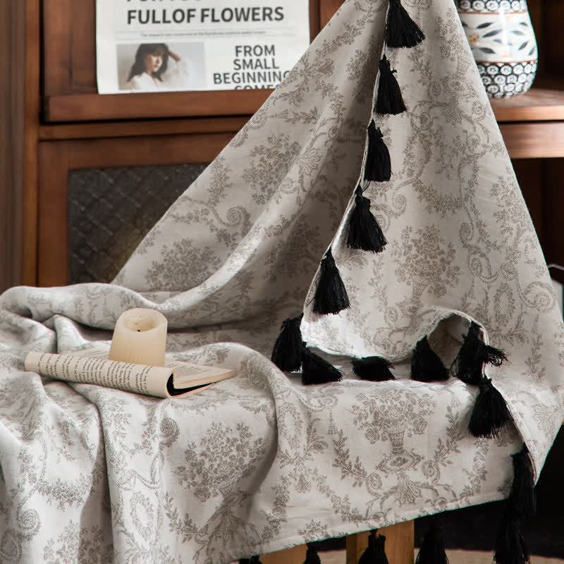 Couverture Ownkoti Vintage Botanical Jacquard en coton et lin