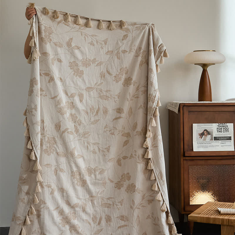 Ownkoti Floral Leaf Jacquard Cotton Linen Blanket