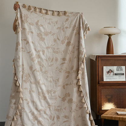 Ownkoti Floral Leaf Jacquard Cotton Linen Blanket