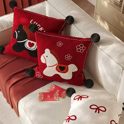 Housse de coussin carrée à motif poney festif