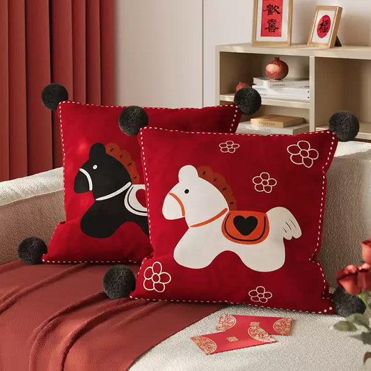 Festive Pony Print Square Throw Pillow Cover