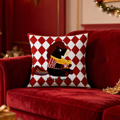 Housse de coussin carrée avec un poney mignon de dessin animé