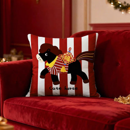 Housse de coussin carrée avec un poney mignon de dessin animé