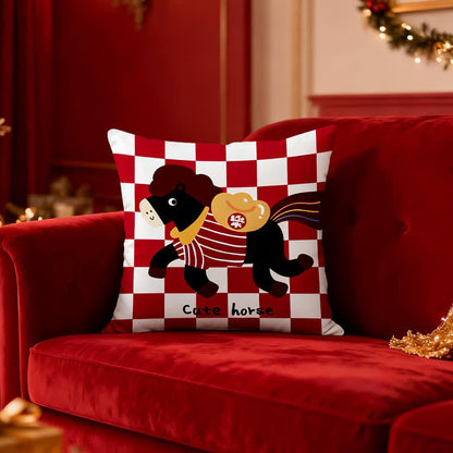 Housse de coussin carrée avec un poney mignon de dessin animé