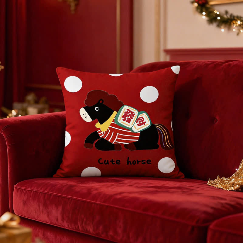 Housse de coussin carrée avec un poney mignon de dessin animé