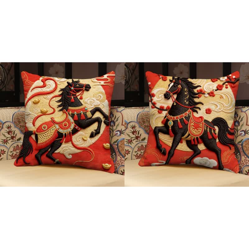 3D Effect Horse Decorative Pillow Cover