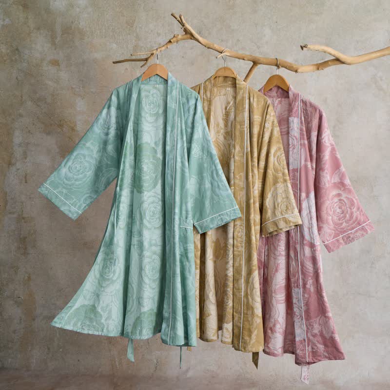 Luxurious Peony Pure Cotton Kimono Robe