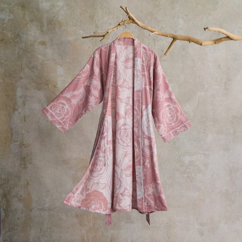 Luxurious Peony Pure Cotton Kimono Robe