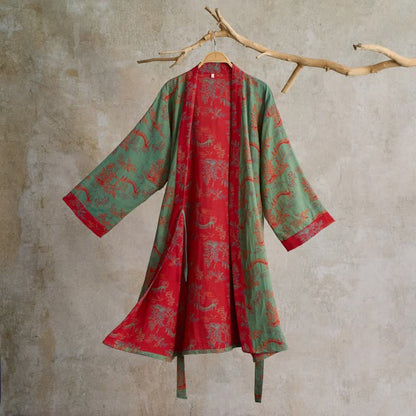Oriental Bridge & Tree Cotton Kimono Robe