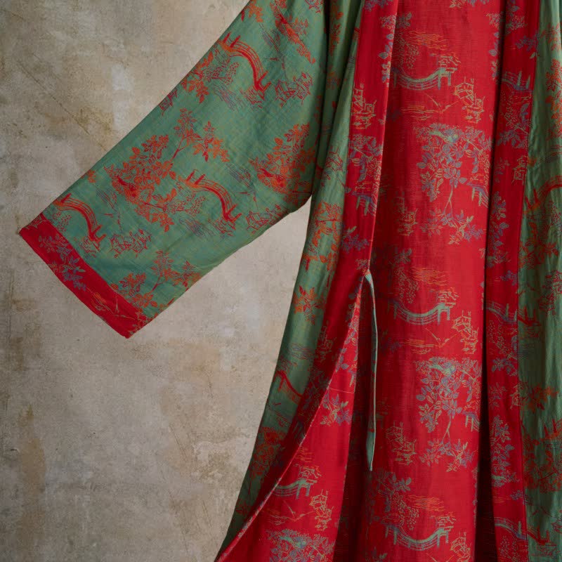 Oriental Bridge & Tree Cotton Kimono Robe