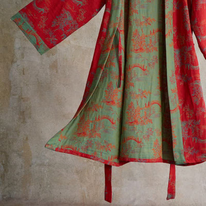 Oriental Bridge & Tree Cotton Kimono Robe
