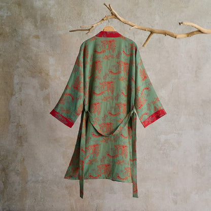 Oriental Bridge & Tree Cotton Kimono Robe