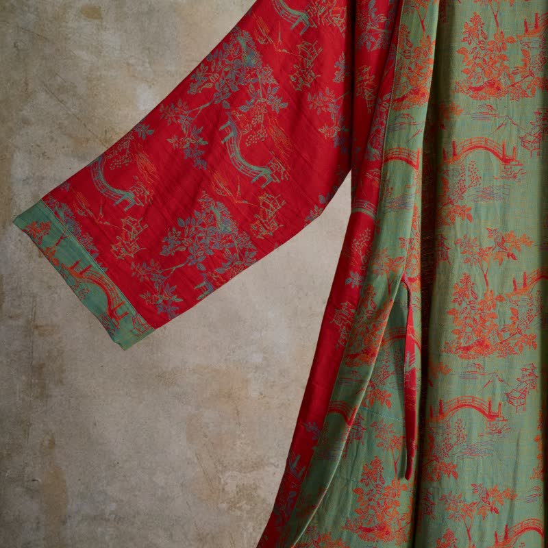 Oriental Bridge & Tree Cotton Kimono Robe