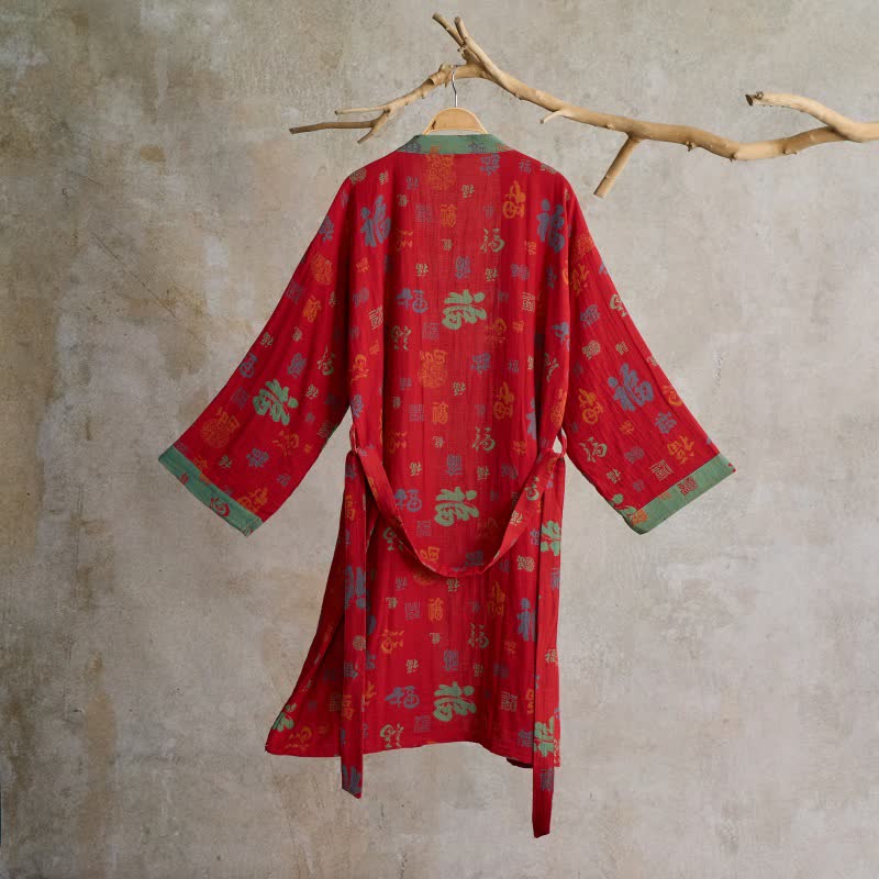 Auspicious Pattern Cotton Gauze Kimono Robe
