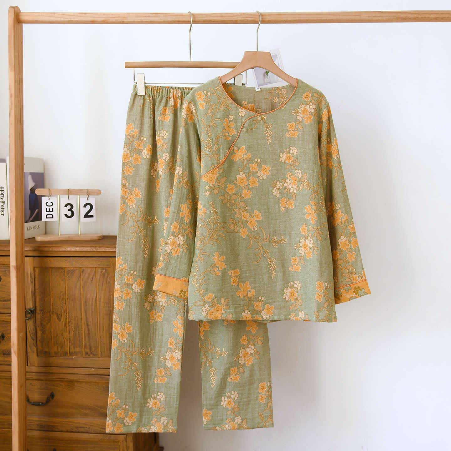 Plum Blossom Jacquard Cotton Gauze Pajamas