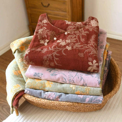 Plum Blossom Jacquard Cotton Gauze Pajamas