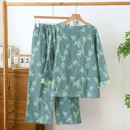 Green Bamboo Jacquard Cotton Gauze Pajamas