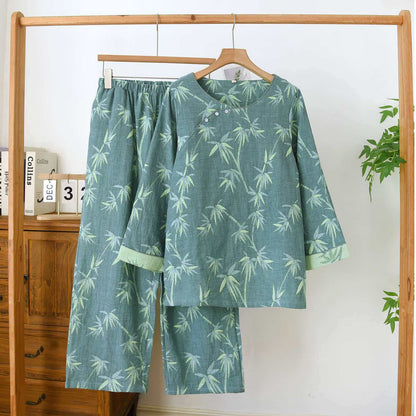 Green Bamboo Jacquard Cotton Gauze Pajamas