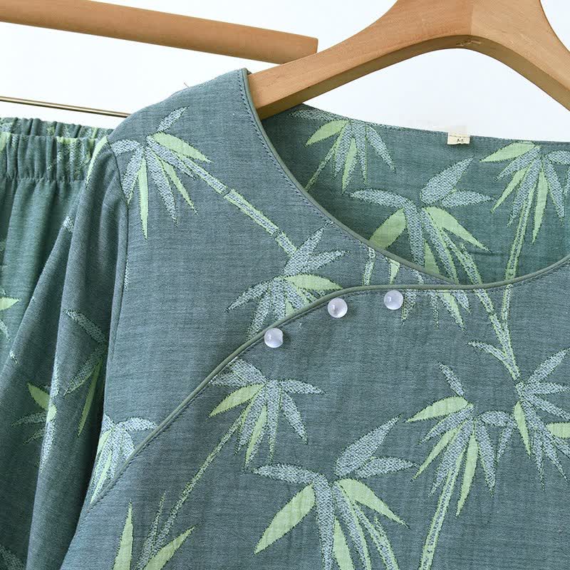 Green Bamboo Jacquard Cotton Gauze Pajamas