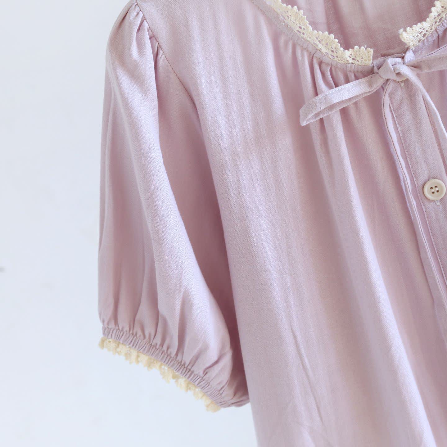 Solid Color Lace-trimmed Short Pajama Set