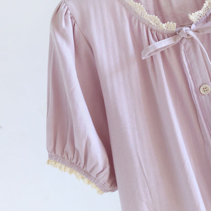 Solid Color Lace-trimmed Short Pajama Set