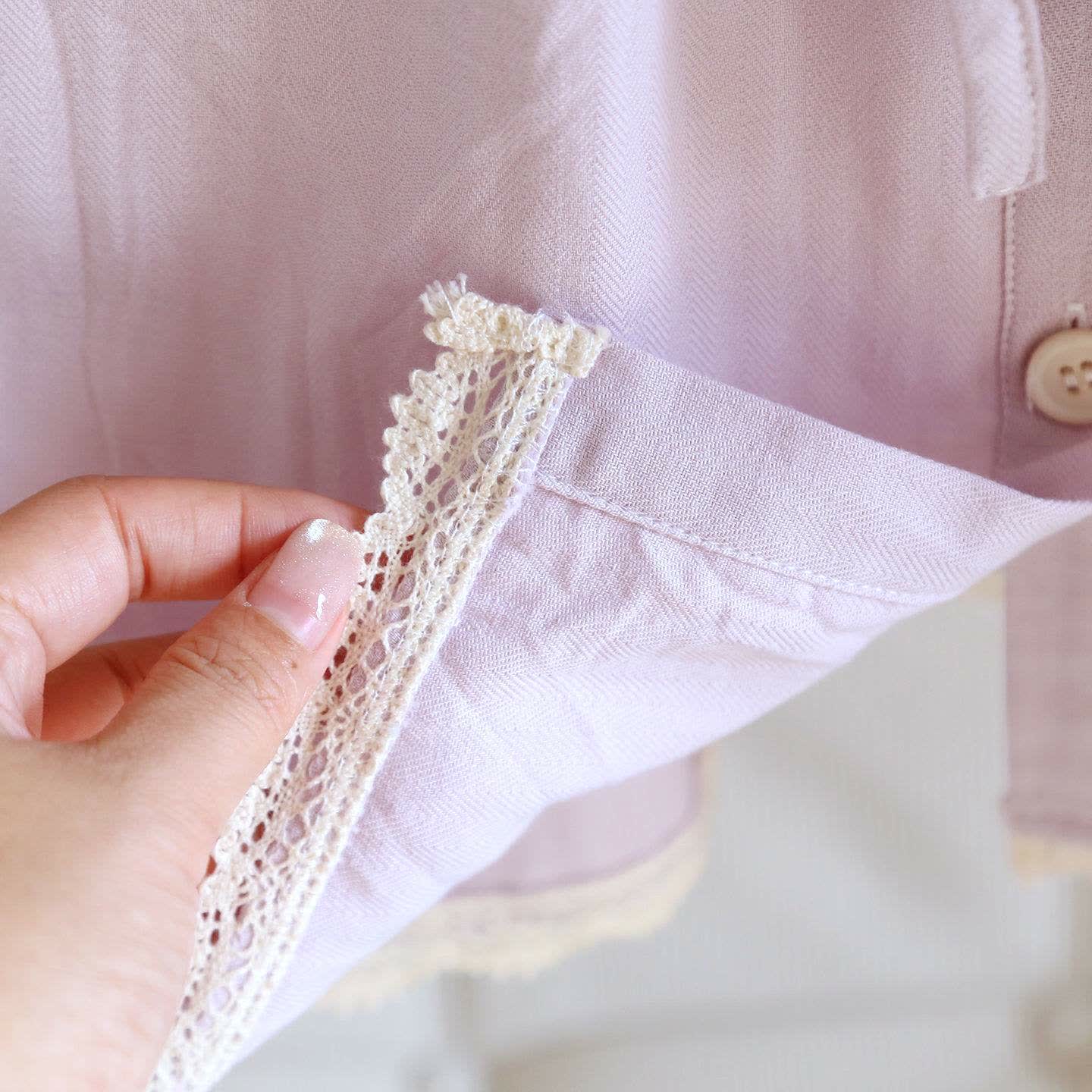 Solid Color Lace-trimmed Short Pajama Set