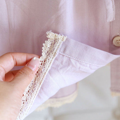 Solid Color Lace-trimmed Short Pajama Set