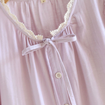 Solid Color Lace-trimmed Short Pajama Set
