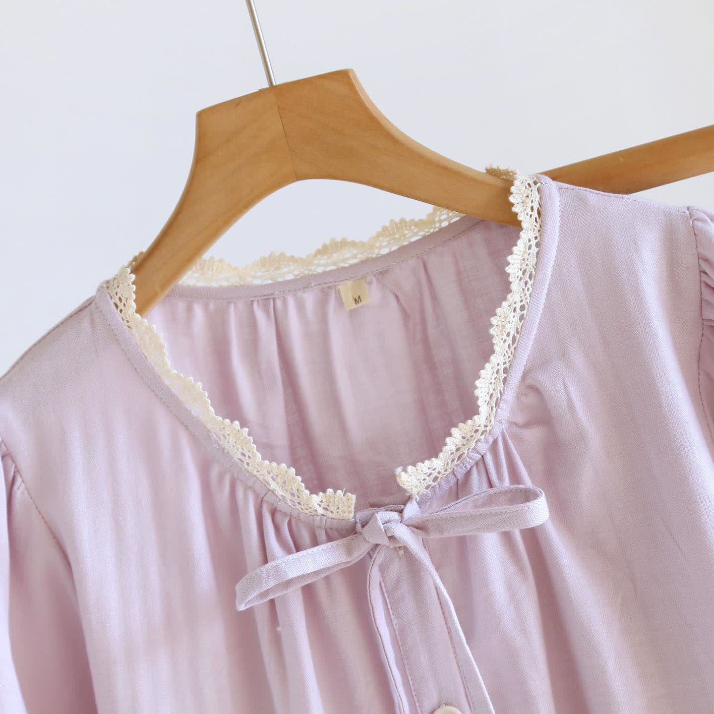 Solid Color Lace-trimmed Short Pajama Set