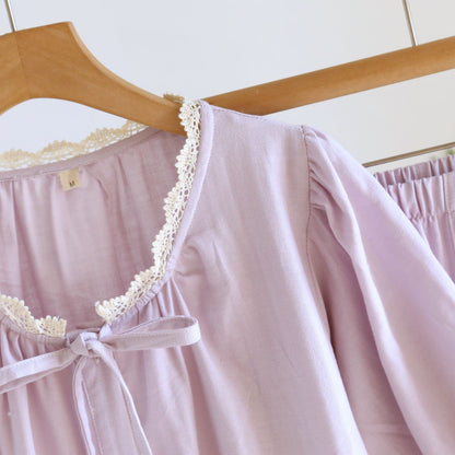 Solid Color Lace-trimmed Short Pajama Set