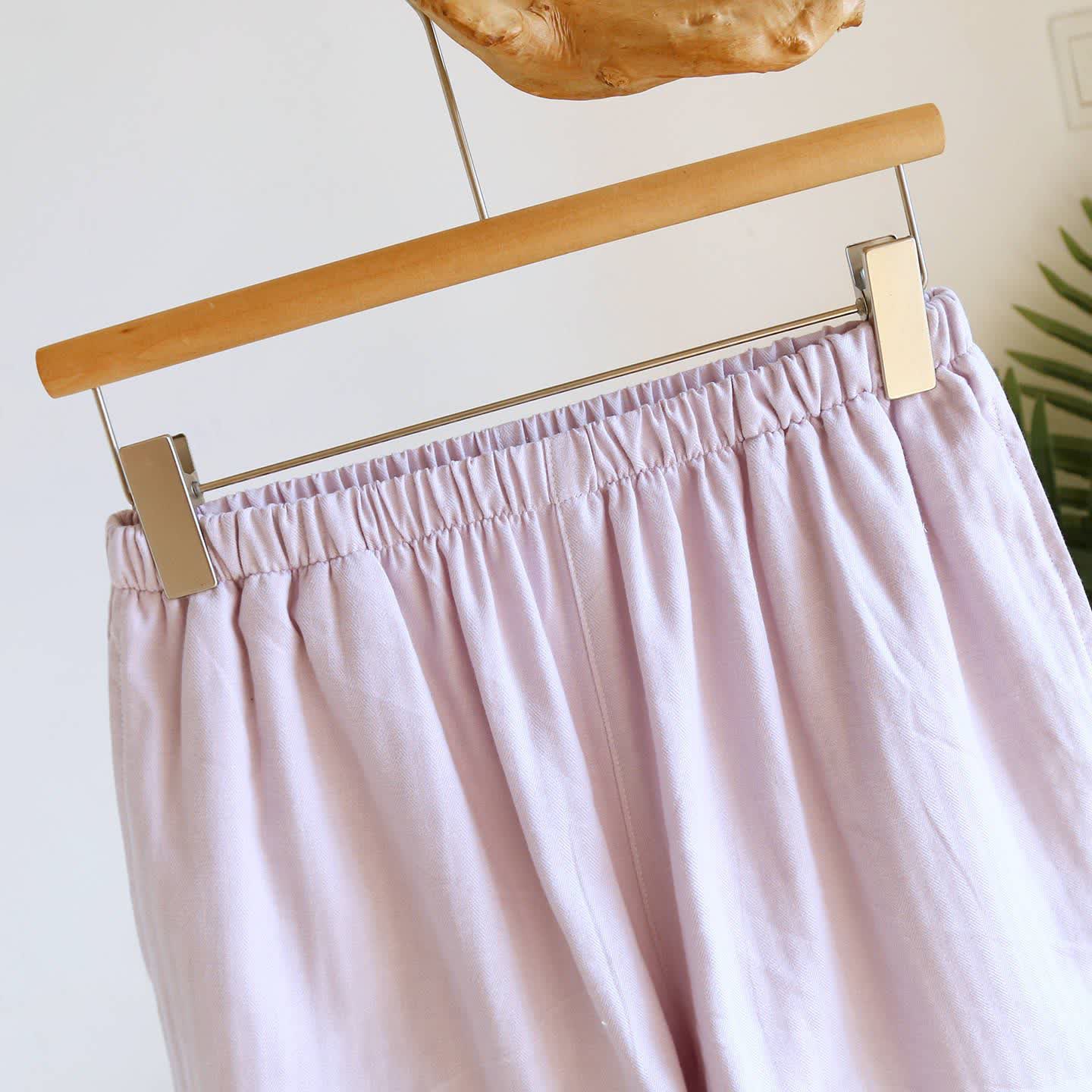 Solid Color Lace-trimmed Short Pajama Set